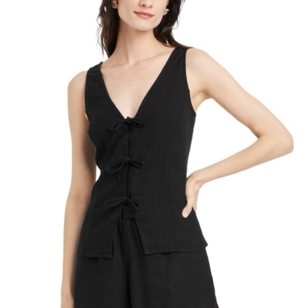 a new day Black Linen Tie Vest Top